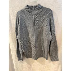 American Eagle Cable Knit Sweater Gray Women’s Mock Neck Soft Size Medium